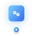 Blue icon with two white interlocking gears representing settings or configuration.