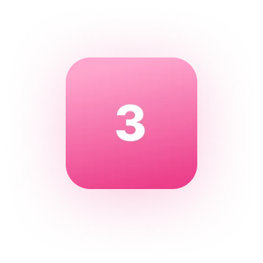 Pink square button with rounded corners displaying the white number 3.