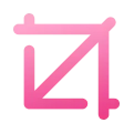 Pink gradient icon of a diagonal arrow inside a square pointing outward, symbolizing expand or resize.