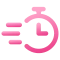 Pink stopwatch with three speed lines indicating fast time.