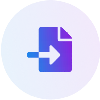 Icon of a document with a right-pointing arrow inside a circular gradient background from blue to purple.