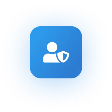 Icon of a person with a shield representing user protection or data security.