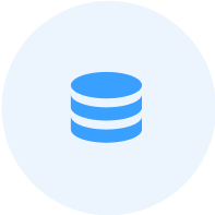 Blue circular icon with a white database symbol consisting of three stacked horizontal cylinders.