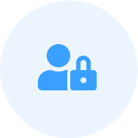 Blue circle icon with a user silhouette and a padlock symbol representing secure user access.