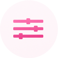 Pink circular icon with three white horizontal lines representing a menu or list.