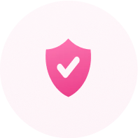 Pink circle with a shield symbol and a checkmark inside, symbolizing security or protection.