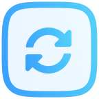 Blue rounded square icon with two circular arrows forming a refresh or reload symbol.