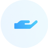 Blue circular icon with a white checkmark in the center.