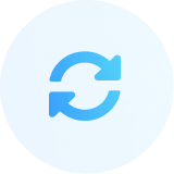Circular blue icon with two white arrows forming a continuous loop, symbolizing refresh or sync.