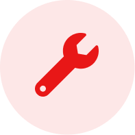 Red circular icon with a wrench symbol in the center.
