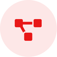 Red circle containing a white funnel icon representing a filter.