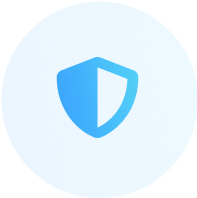 Blue circular icon with a shield shape in the center.