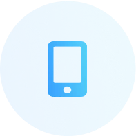 Blue circular icon with a minimalist smartphone outline in the center.