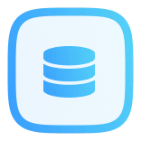 Blue rounded square icon with a stacked database symbol in the center.