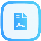 Blue square icon with rounded corners featuring a faint outline of a document with a folded corner.