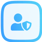 Icon of a user silhouette with a key symbol, representing access or security, in blue gradient background.