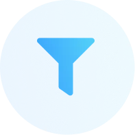 Blue circular icon with a white funnel-shaped filter symbol in the center.