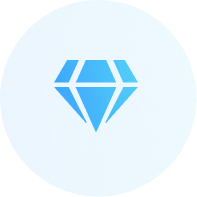 Blue circular icon with a faint geometric diamond shape in the center.