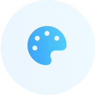 Blue circular icon featuring a painter's palette symbol in the center.