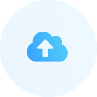 Blue circular icon with a cloud and an upward arrow indicating data upload or cloud storage.