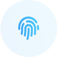 Blue circular icon with a fingerprint symbol in the center.