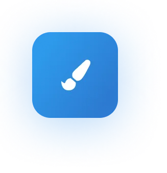 White paintbrush icon centered on a blue rounded square background.