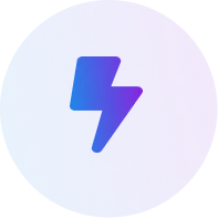 Blue and purple gradient circle with a lightning bolt symbol in the center.