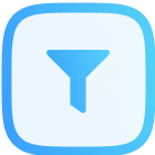 Blue square icon with rounded corners featuring a funnel filter symbol in the center.