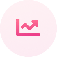 Icon of a line graph with an arrow pointing upward inside a pink circular background.