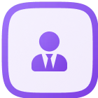 Purple rounded square icon with a faint user silhouette inside.
