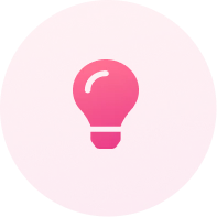 Pink circular icon with a light bulb symbol in the center.