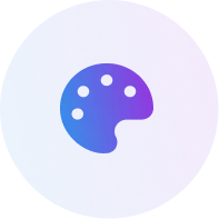 Blue and purple gradient circle with a painter's palette icon in the center.