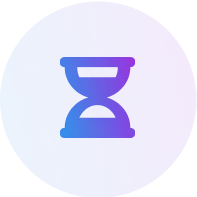 Hourglass icon within a purple and blue gradient circular background.