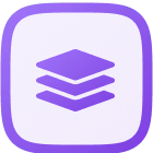 Purple rounded square icon featuring three stacked layers symbolizing layered data or technology stack.