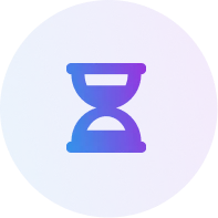 Blue and purple circular icon with an hourglass symbol in the center.
