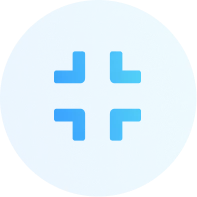 Blue circular icon with four inward-pointing corner shapes forming a cross in the center.