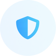 Blue circular icon with a shield shape in the center symbolizing security.
