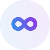 Circular gradient icon fading from blue to purple with a faint infinity symbol in the center.