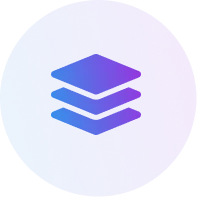 Stacked layers icon in blue and purple gradient circle background.