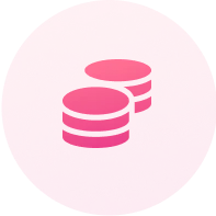 Pink circular icon featuring two stacked coins.
