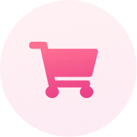 Pink circular icon with a shopping cart symbol in the center.