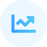 Blue circular icon with an upward trending arrow chart inside.