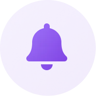 Purple circular icon with a bell symbol in the center.