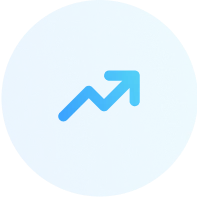 Blue circular icon with an upward-right arrow symbol indicating growth or increase.