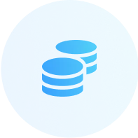 Two stacked coins icon inside a blue circular background.