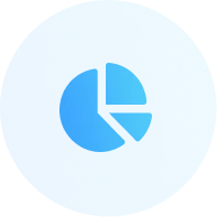 Blue pie chart icon with one slice separated from the rest.