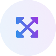Blue and purple gradient circle with four outward-pointing arrows forming an expand icon.