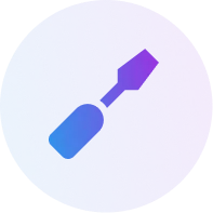 Purple and blue gradient circle with a wrench icon in the center.