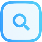 Blue rounded square icon with a magnifying glass symbol representing search.