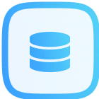 Blue app icon with a database symbol of stacked cylindrical disks in the center.